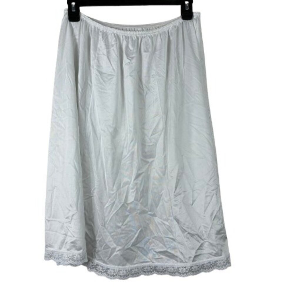 VTG 50s Velrose Ivory Satin Lace Trim Half Slip Sz 36-38 Coquette